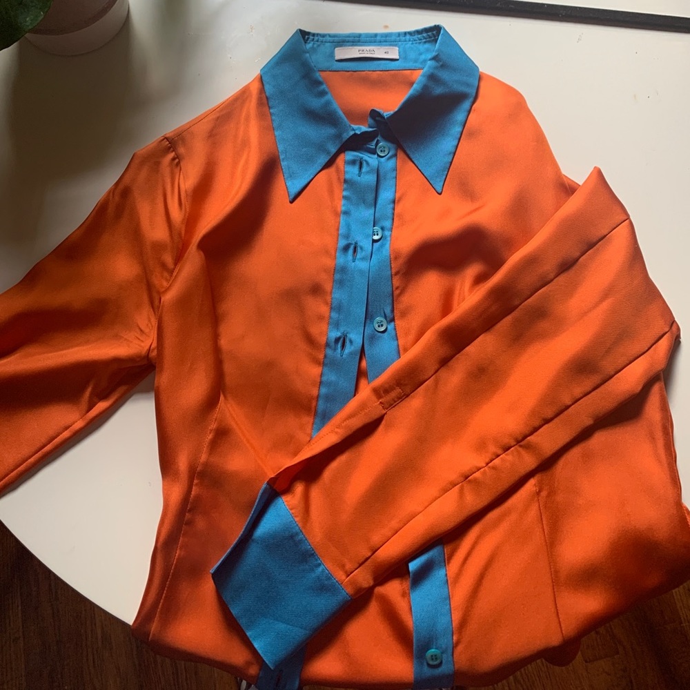 Prada button blue and orange button down!